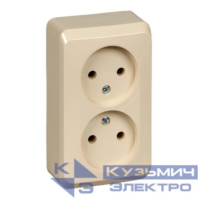 Розетка 2-м ОП Этюд 16А IP20 250В без заземл. без защ. шторок крем. SE PA16-005K