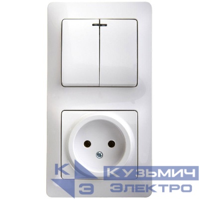 Блок комбинированный Glossa (розетка + 2-кл. выкл. с подсветкой) бел. SE GSL000173