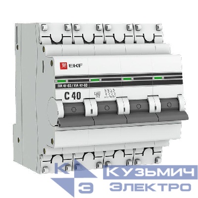 Выключатель автоматический модульный 4п C 40А 4.5кА ВА 47-63 PROxima EKF mcb4763-4-40C-pro