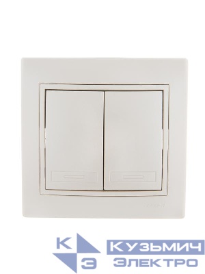 Выключатель 2-кл. СП Mira 10А IP20 со вставкой жемчуж./бел. перламутр. LEZARD 701-3030-101