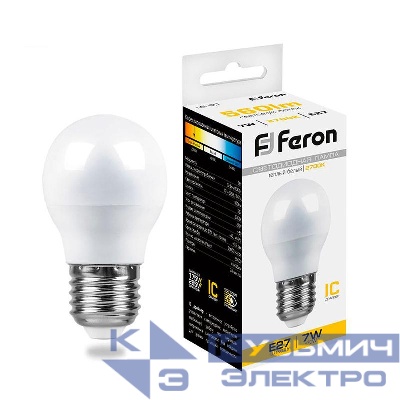 Лампа светодиодная LB-95 7Вт G45 шар 2700К E27 230В FERON 25481
