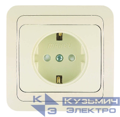 Розетка 1-м СП Mimoza 16А IP20 с заземл. защ. шторки крем./крем. Makel 25058