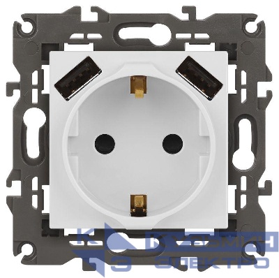 Розетка 16А 250В 2P+E с 2хUSB 5В-3А защ. шторки Elegance бел. 14-4109-01 ЭРА Б0047867