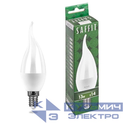 Лампа светодиодная SBC3713 13Вт C37T свеча на ветру 4000К E14 230В SAFFIT 55165