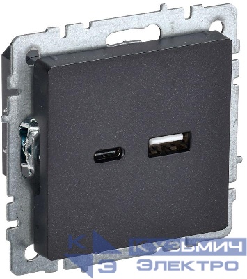 Розетка BRITE USB A+C 18Вт РЮ11-1-БрЧ механизм черн. IEK BR-U22-018-K02