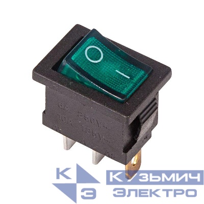 Выключатель клавишный 250В 6А (3с) ON-OFF зел. с подсветкой Mini (RWB-206 SC-768) Rexant 36-2153