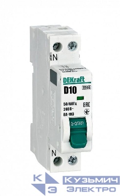 Выключатель автоматический модульный 2п (1P+N) D 10А 4.5кА ВА-103 DEKraft 12408DEK