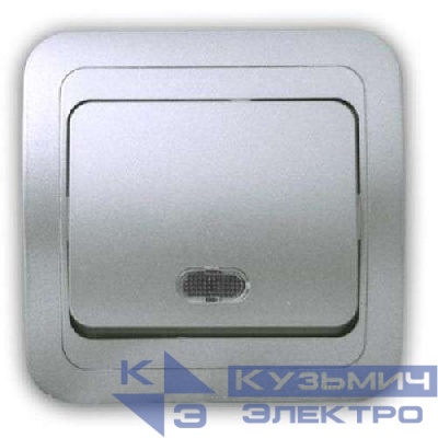 Выключатель 1-кл. 1п СП Mimoza 10А IP20 с подсветкой серебр./серебр. Makel 23421