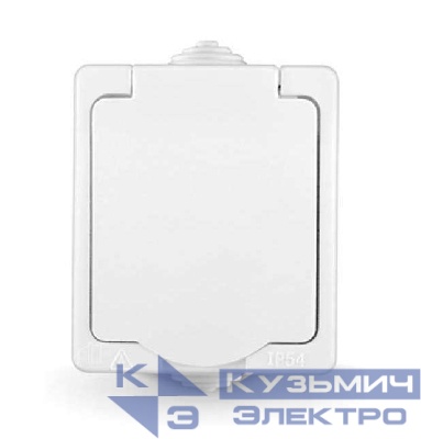 Розетка 1-м ОП Аллегро 16А с защ. крышкой защ. шторки с заземл. IP54 бел. UNIVersal 5563286