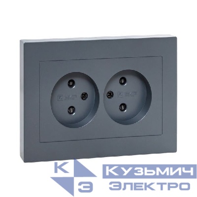 Розетка 2-м СП Эпика 16А без заземл. защ. шторки с рамкой механизм графит EKF UP1-SOG-201