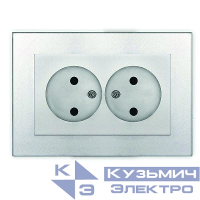 Розетка 2-м СП Афина 16А IP20 без заземл. в сборе серебр. Universal A0102-S