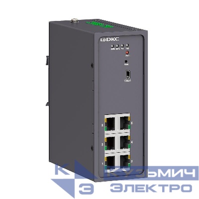Коммутатор промышленный управляемый 6х10/100Base-T(X) портов RJ45 консольный порт Mini USB 24-48В DC (18-72В DC) с резервированием DKC N2000-6T-P1