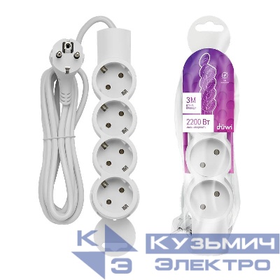 Удлинитель 4х3м с заземл. 10А IP20 ПВС 3х0.75 REV 32012 0