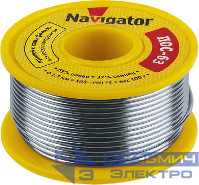Припой 93 782 NEM-Pos05-63K-1.5-K100 (ПОС-63 катушка 1.5мм 100г) NAVIGATOR 93782