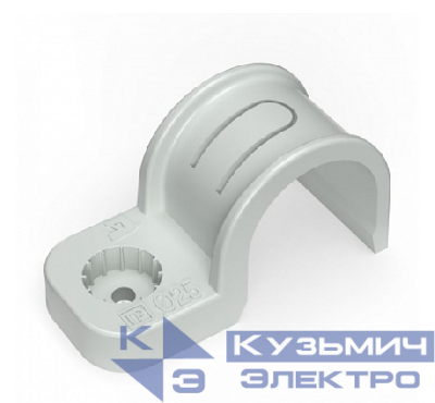 Крепеж-скоба пластиковая односторонняя для прямого монтажа серая в п/э д25 (50шт/уп) Промрукав