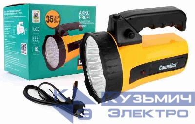 Фонарь аккумуляторный 35LED 29315 аккум. 6В 4А.ч 220В пластик. желт. (кор.) Camelion 10469