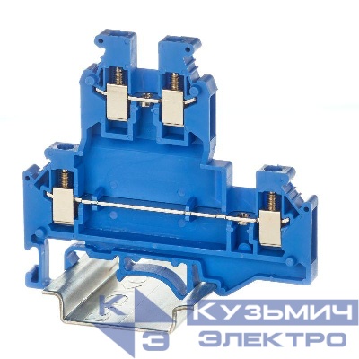 Клемма двухуровневая винтовой зажим 4 точки подключения 2.5кв.мм син. DKC KRUKB-3-BU