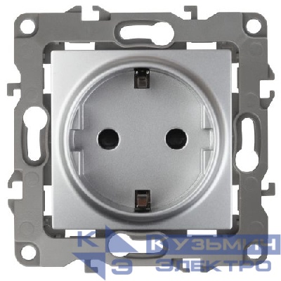 Розетка 1-м СП Эра12 12-2101-03 16А IP20 16AX 250В 2P+E Schuko механизм алюм. Эра Б0014677