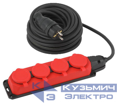 Удлинитель силовой UK-4e-3x1.5-10m-IP44(KG) с заземлением 4 розетки каучук 10м КГ 3х1.5кв.мм IP44 Эра Б0057586