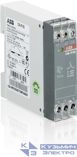 Трёхфазное реле контроля CM-PVE (контроль 1,3 фаз) (контроль Umin/max с нейтралью L-N 185..265В AC ) 1НО контакт 1SVR550870R9400