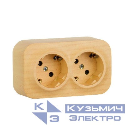 Розетка 2-м ОП Quteo 16А IP20 250В 2х2P+E с заземл. защ. шторки дерево IEK 782287