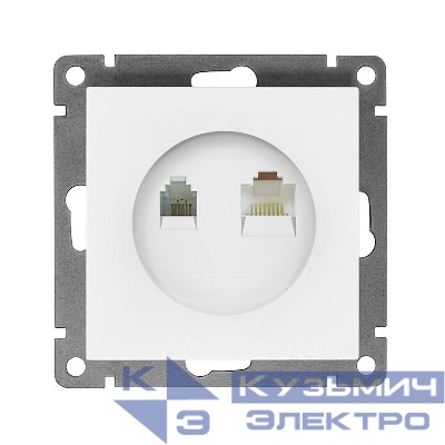 Розетка компьютерная + телефонная 2-м СП Афина механизм бел. Universal A0052