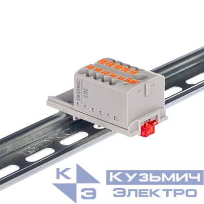 Блок распределительный с вертикал. адаптером на рейки шир. 15/35мм зажим push-in 1 ввод 6кв.мм 10 точек подключения 2.5кв.мм сер. DKC DTP1-110-104SPUG-V