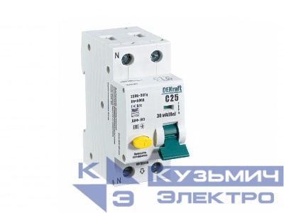 Выключатель автоматический дифференциального тока 2п (1P+N) C 25А 30мА тип A 6кА ДИФ-103 DEKraft 16231DEK