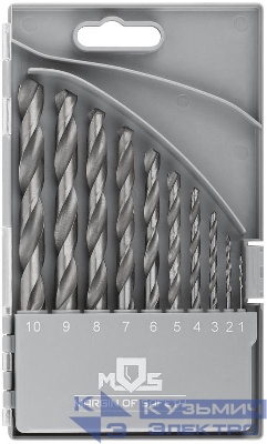 Набор сверл по металлу HSS угол заточки 118град. пласт. кейс 10шт (1-2-3-4-5-6-7-8-9-10мм) MOS 35601М