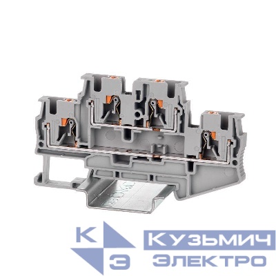 Клемма двухуровневая зажим push-in 4 точки подключения 4кв.мм сер. DKC VPRTT-4-GY
