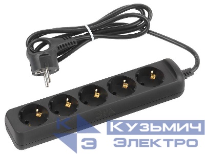 Удлинитель электрический UX-5e-1.5m-B с заземлением 5 розеток 1.5м ПВС 3х0.75кв.мм 10А черн. Эра Б0057724
