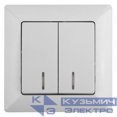 Выключатель 2-кл. СП Solo 4-105-01 10А 250В IP20 с подсветкой бел. Intro Б0053593