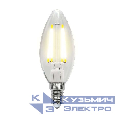 Лампа светодиодная LED-C35-5W/WW/E14/CL/DIM GLA01TR форма "свеча" прозр. Air теплый бел. 3000К диммир. упак. картон Uniel UL-00002860