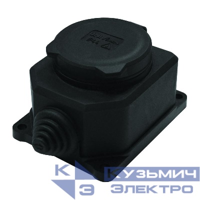 Розетка настенная 1-м 1ф "КОМПАКТ" с загл IP44 16А каучук черный UNIVersal 3032