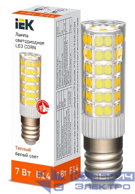 Лампа светодиодная CORN 7Вт капсула 3000К E14 230В керамика IEK LLE-CORN-7-230-30-E14
