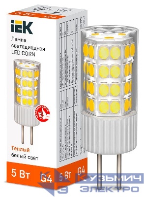 Лампа светодиодная CORN 5Вт капсула 3000К G4 230В керамика IEK LLE-CORN-5-230-30-G4