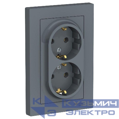 Розетка 2-м СП AtlasDesign 16А IP20 с заземл. в сборе грифель SE ATN000724