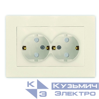 Розетка 2-м СП Афина 16А IP20 с заземл. защ. шторки в сборе сл. кость (ivory) Universal A0050-I