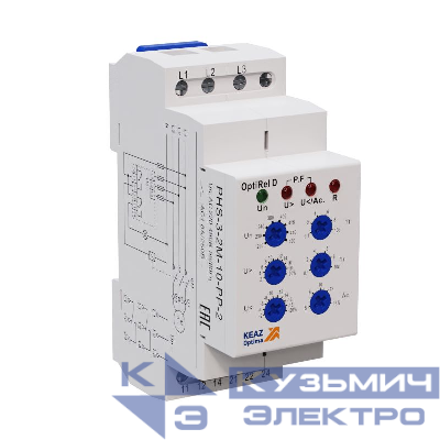 Реле контроля фаз OptiRel D PHS-3-2M-10-PN-2 универсальное 3Ф+N 2СО КЭАЗ 332002