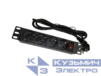 Блок розеток 10", 16А, 4 розетки, 1,5 м шнур, черный