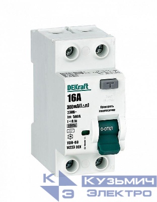 Выключатель дифференциального тока (УЗО) 2п 16А 300мА тип AC 6кА УЗО-03 DEKraft 14223DEK