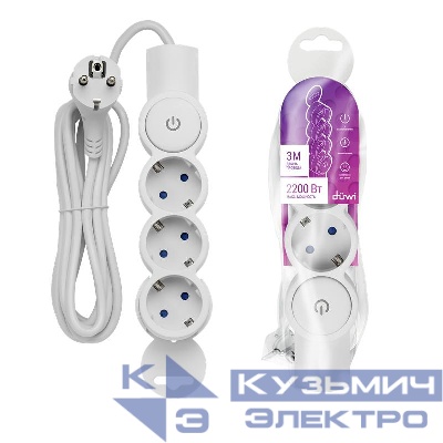 Удлинитель 3х3м с заземл. 3Gх0.75 с выкл. защ. шторки REV 32008 3