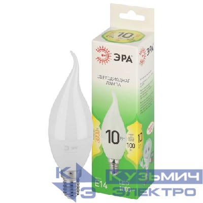 Лампа светодиодная GREEN LINE BXS-10W-830-E14 GL 10Вт свеча на ветру 3000К свет тепл. E14 Эра Б0067120