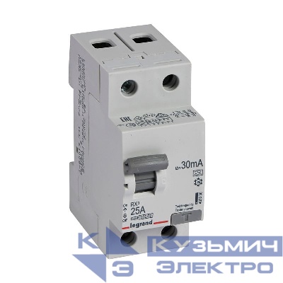Выключатель дифференциального тока (УЗО) 2п 25А 30мА тип A RX3 ИЭК Leg 402036