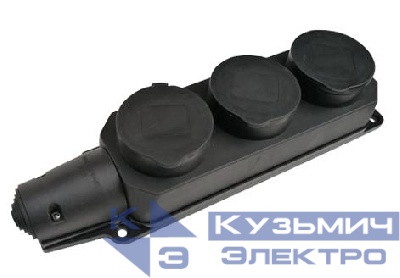 Колодка 3-м 16А IP44 с защ. крышками с заземл. каучук черн. 9323 IN HOME 4690612010281