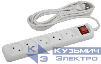 Удлинитель 5х3м без заземл. 10А IP20 U-5s-3m-2х1 ПВС 2х1 с выкл. Эра Б0044056