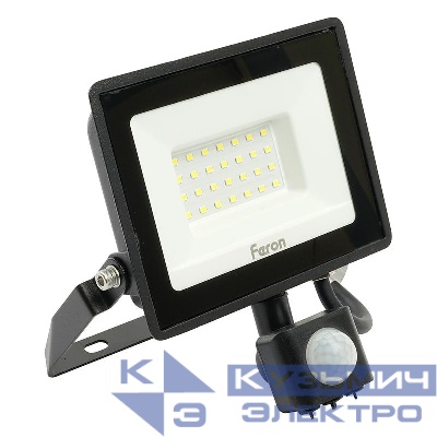 Прожектор светодиодный LL-907 30Вт 6400К IP44 175-265В с датчиком движения черн. FERON 29557
