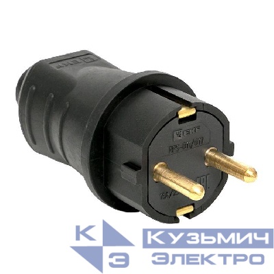 Вилка прямая 16А 2P+PE 230В IP44 каучук черн. EKF RPS-011-16-230-44