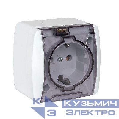 Розетка 1-м ОП Владивосток 16А IP54 с заземл. с прозр. крышкой бел. EKF EQR16-029-30-54-T