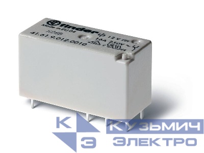 Реле низкопрофильное миниатюрное электромеханич. монтаж на печатную плату выводы с шагом 5мм 1CO 16А AgSnO2 12В DC RTII FINDER 416190124010